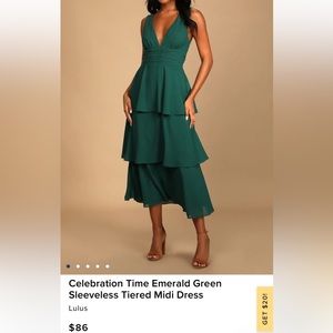 Lulus Celebration Time Emerald Green Sleeveless Tiered MIDI Dress